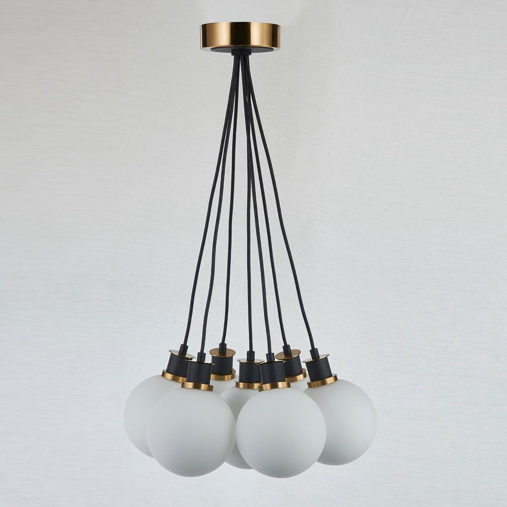 Gem Collection 7-Light Pendant with White Glass Black and Brushed Brass