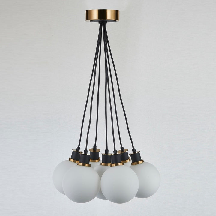 Gem Collection 7-Light Pendant with White Glass Black and Brushed Brass