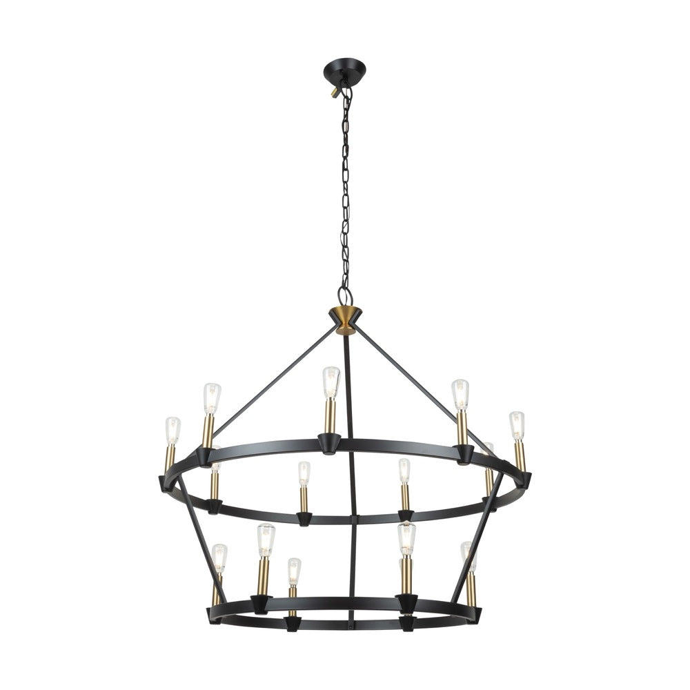 Notting Hill Collection 15-Light Chandelier Black and Brushed Brass