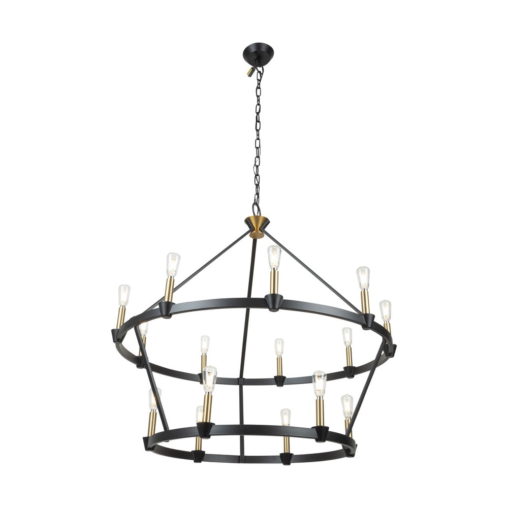 Notting Hill Collection 15-Light Chandelier Black and Brushed Brass