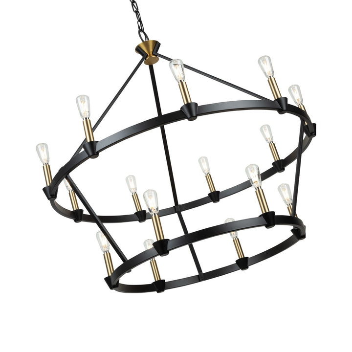 Notting Hill Collection 15-Light Chandelier Black and Brushed Brass