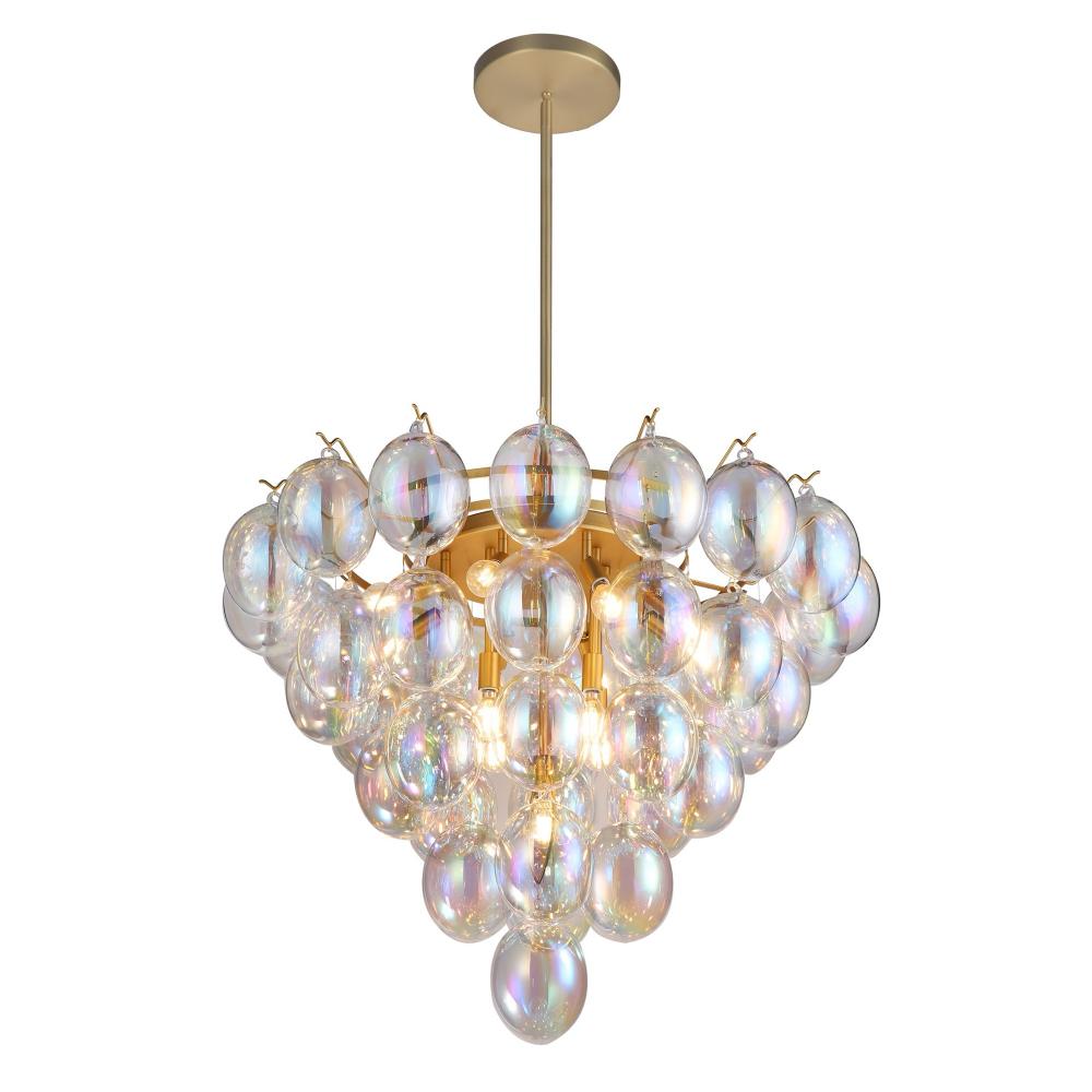 Globo-Chandelier-13-Light-Iridescent Glass Brass