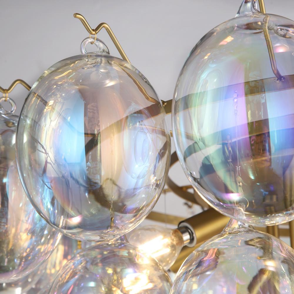 Globo-Chandelier-13-Light-Iridescent Glass Brass