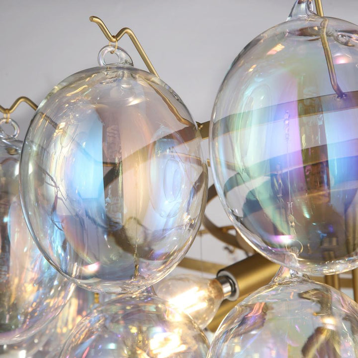 Globo-Chandelier-13-Light-Iridescent Glass Brass