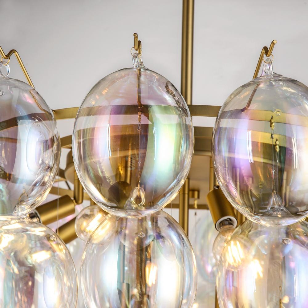 Globo-Chandelier-13-Light-Iridescent Glass Brass