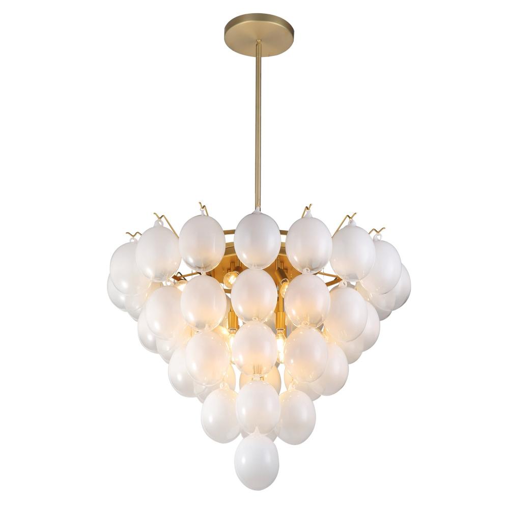 Globo-Chandelier-13-Light-Ombre White Glass Brushed Brass