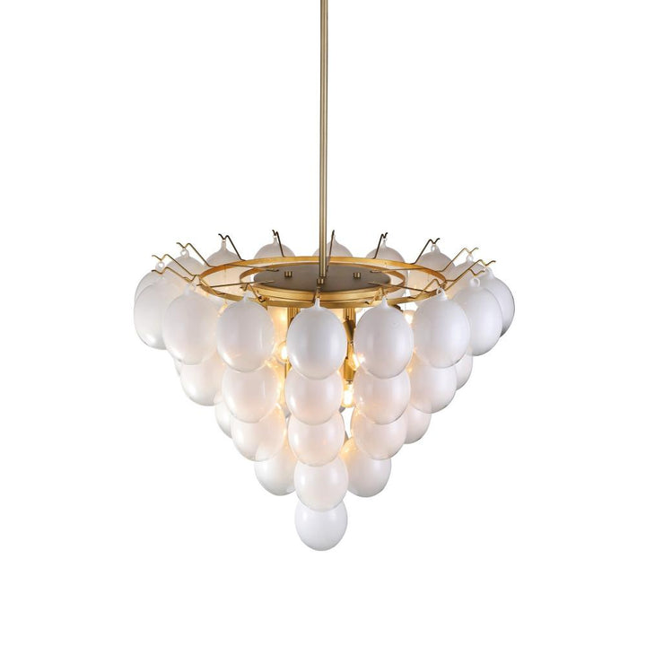 Globo-Chandelier-13-Light-Ombre White Glass Brushed Brass