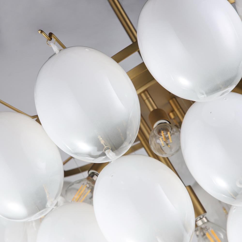 Globo-Chandelier-13-Light-Ombre White Glass Brushed Brass