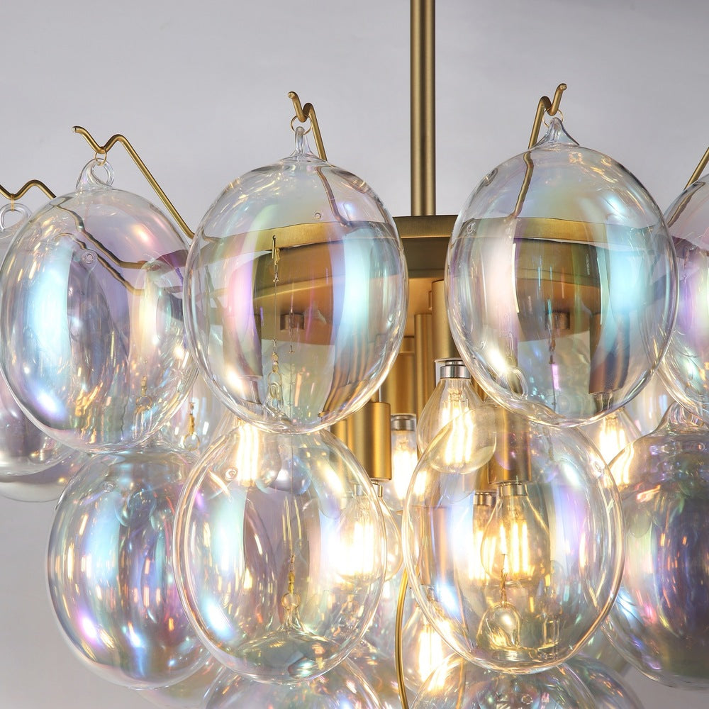 Globo Collection 9-Light Chandelier Iridescent and Brass
