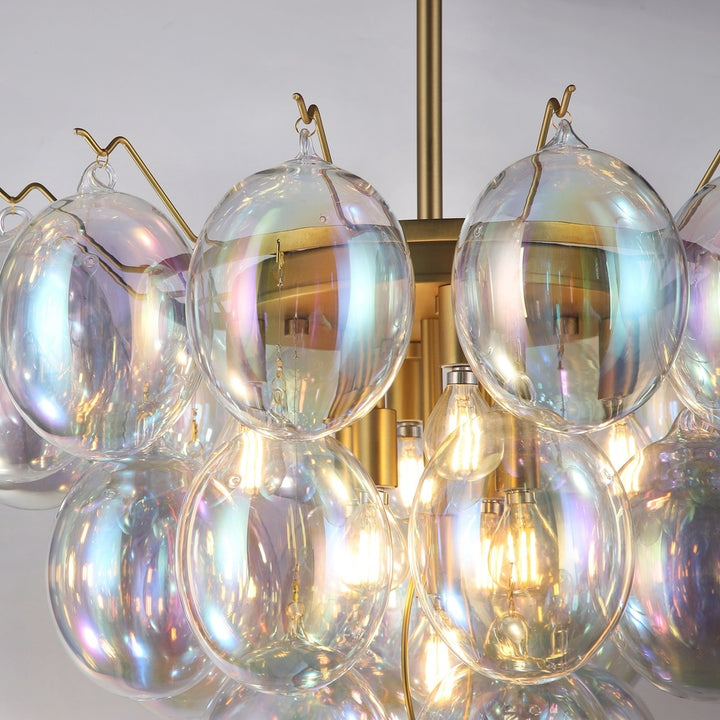 Globo Collection 9-Light Chandelier Iridescent and Brass