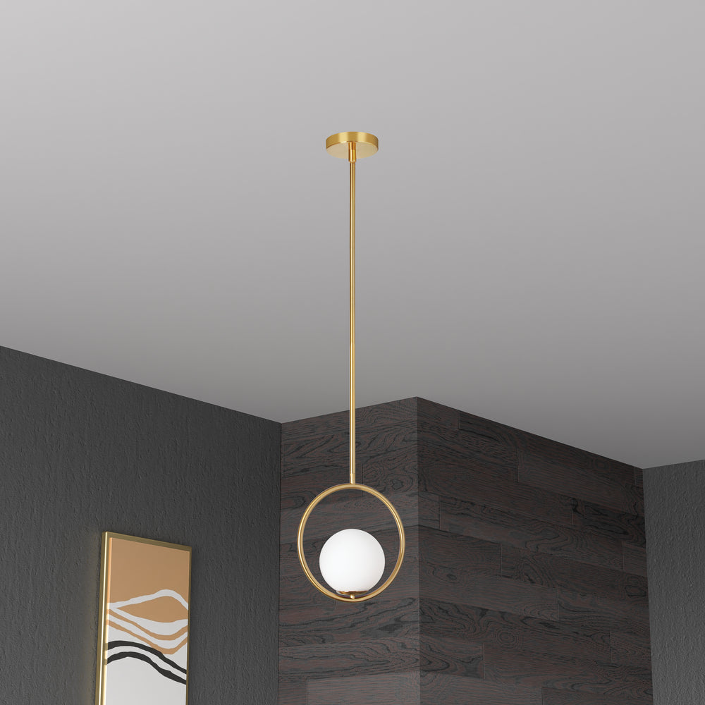 1LT Halogen Pendant AB Finish w/ White Glass