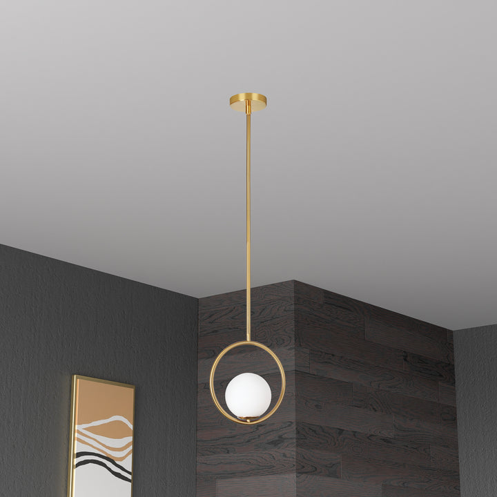 1LT Halogen Pendant AB Finish w/ White Glass
