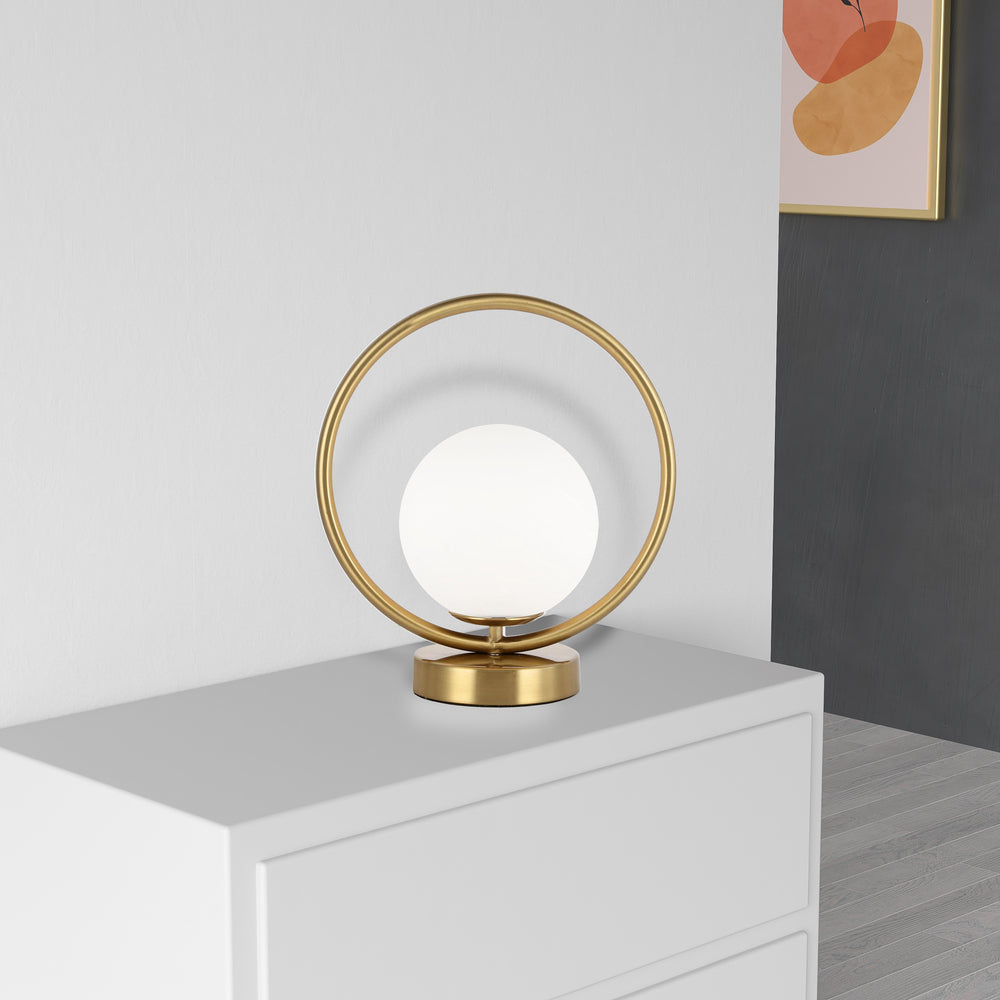 1LT Halogen Table Lamp Aged Brass w/ White Glass