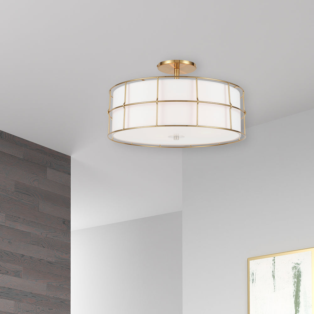 3LT Semi-Flush Mount, AGB w/WH shade