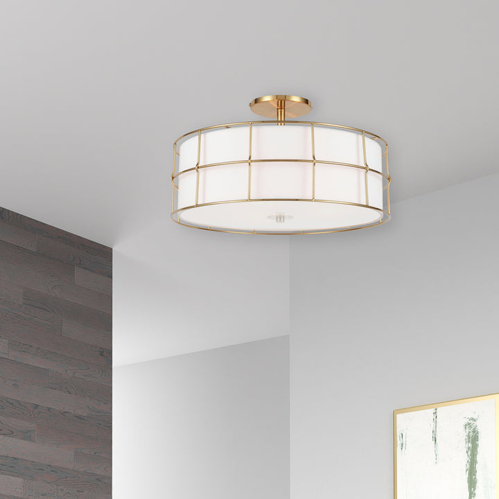 3LT Semi-Flush Mount, AGB w/WH shade