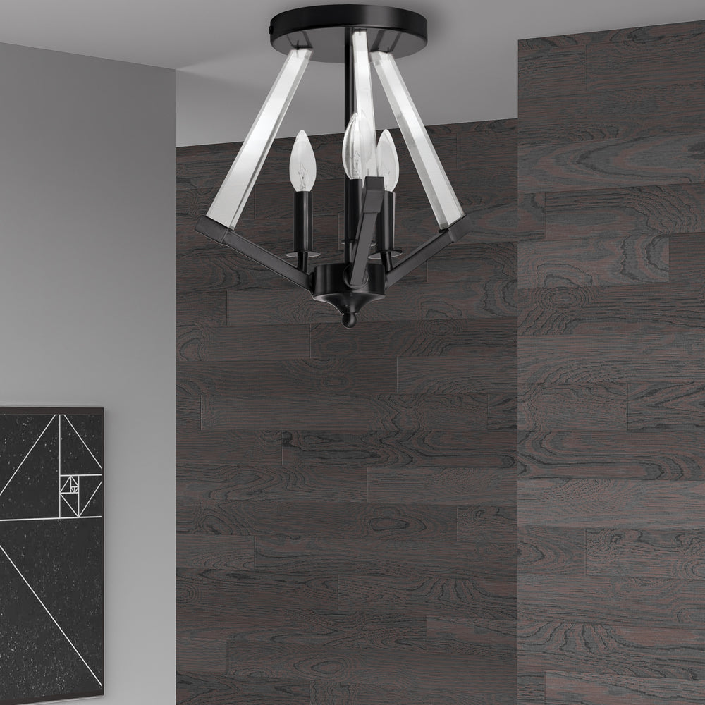 3LT Semi-Flush Mount,  MB w/ Clear Acrylic