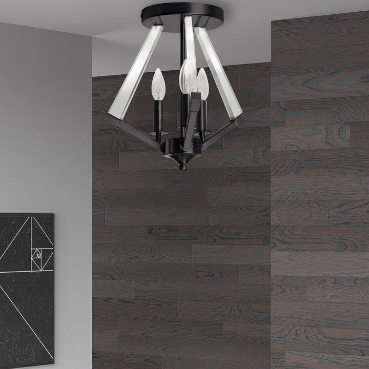 3LT Semi-Flush Mount,  MB w/ Clear Acrylic