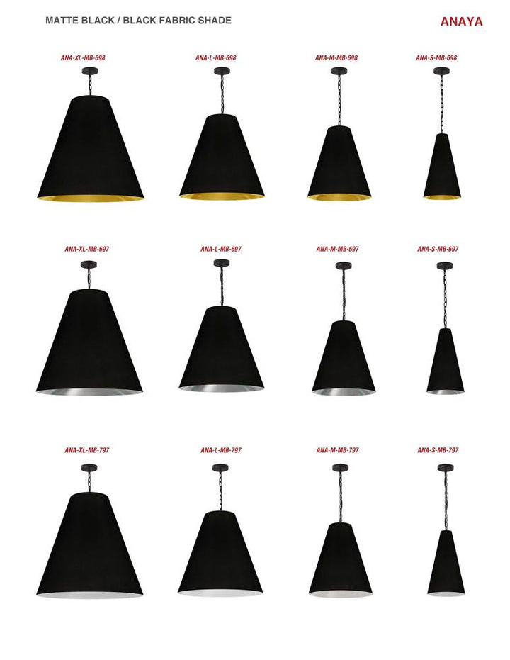 1LT Anaya Large Pendant,  MB w/ BK/GLD Shade