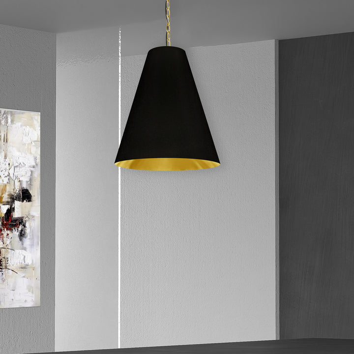1LT Anaya Medium Pendant,  AGB w/ BK/GLD Shade