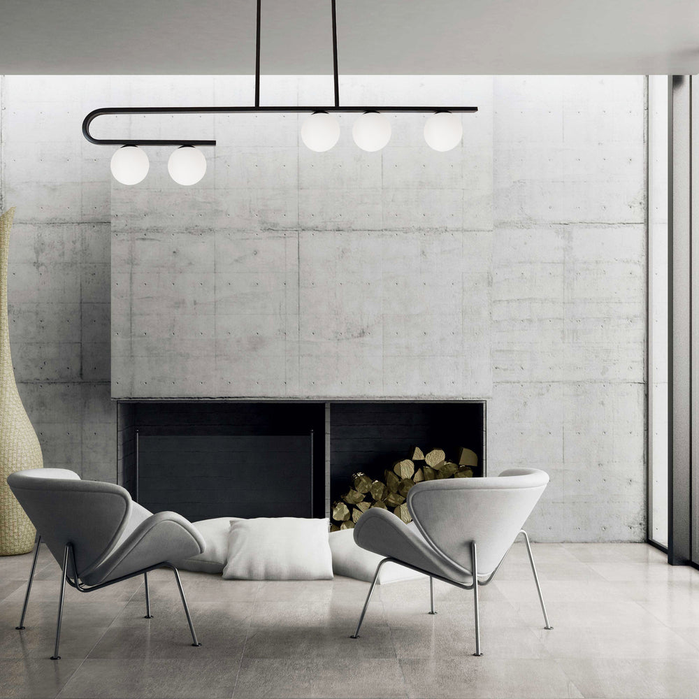 5LT Horiz Pendant, MB w/ WH Glass