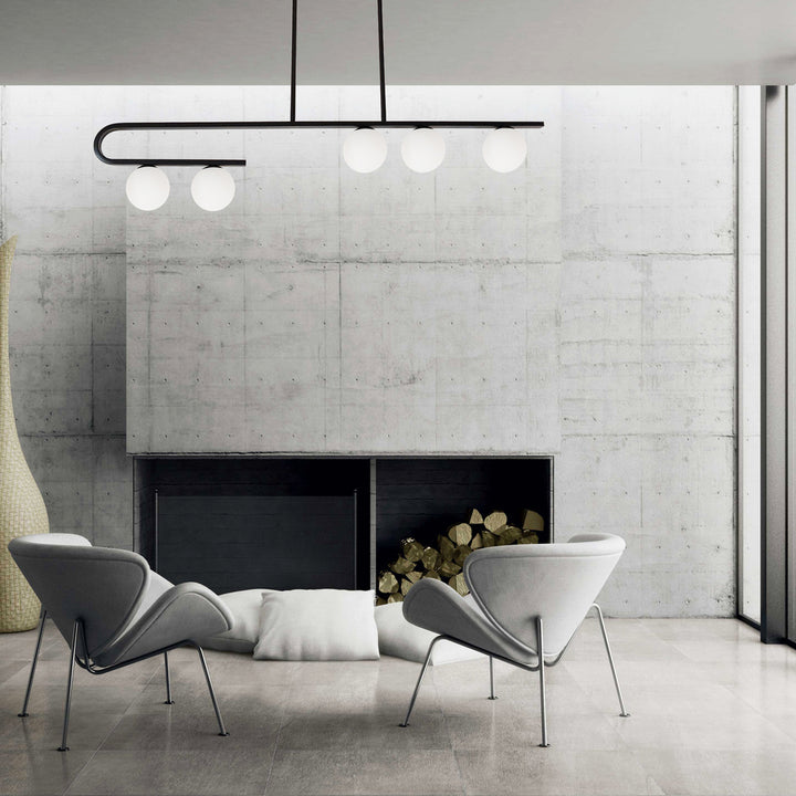 5LT Horiz Pendant, MB w/ WH Glass