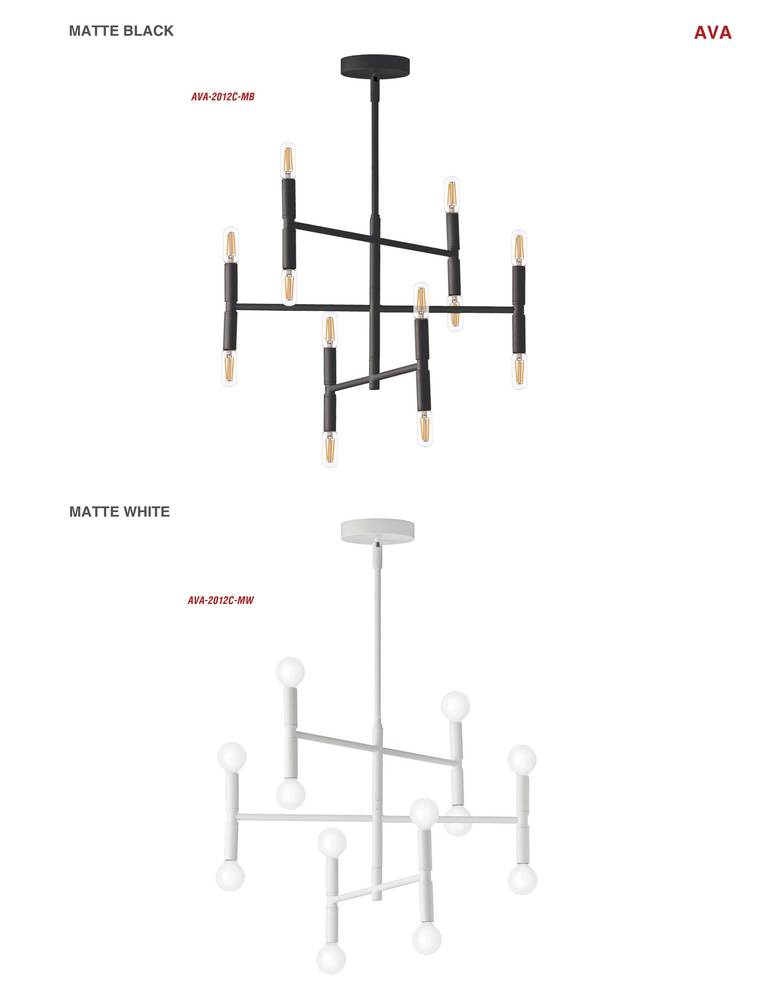 12LT Incandescent Chandelier, Matte Black