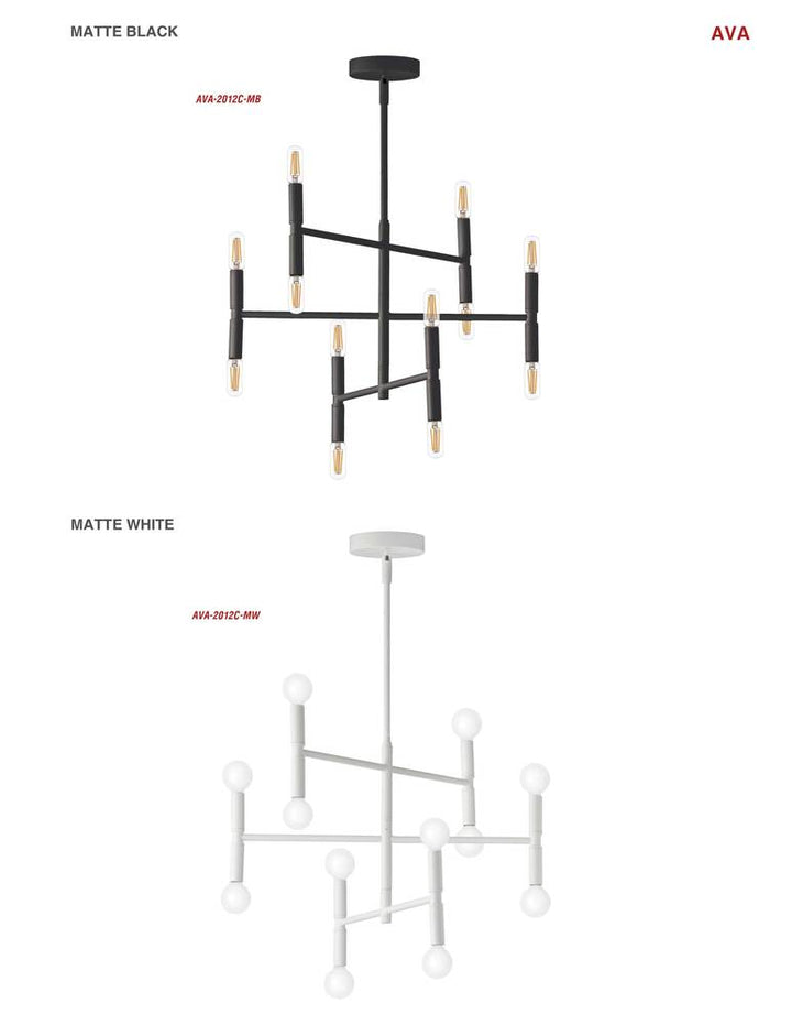 12LT Incandescent Chandelier, Matte Black