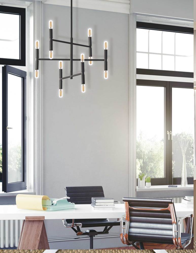 12LT Incandescent Chandelier, Matte Black