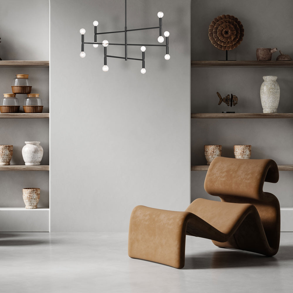 12LT Incandescent Chandelier, Matte Black Finish