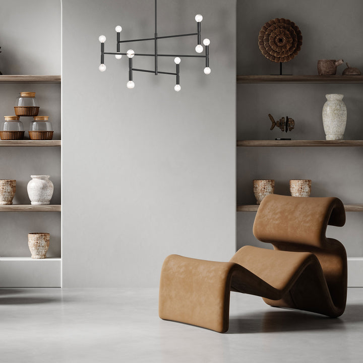 12LT Incandescent Chandelier, Matte Black Finish