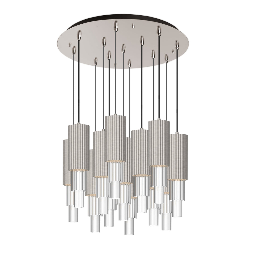 Bordeaux 24-in Brushed Nicket/Clear Ribbed Glass 13-Light Multi Pendant