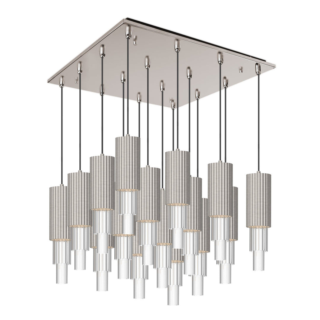 Bordeaux 20-in Brushed Nicket/Clear Ribbed Glass 16-Light Multi Pendant