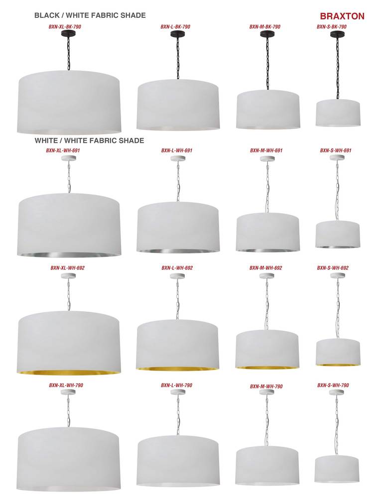 1LT Braxton Large Pendant, WHT Shade, BLK