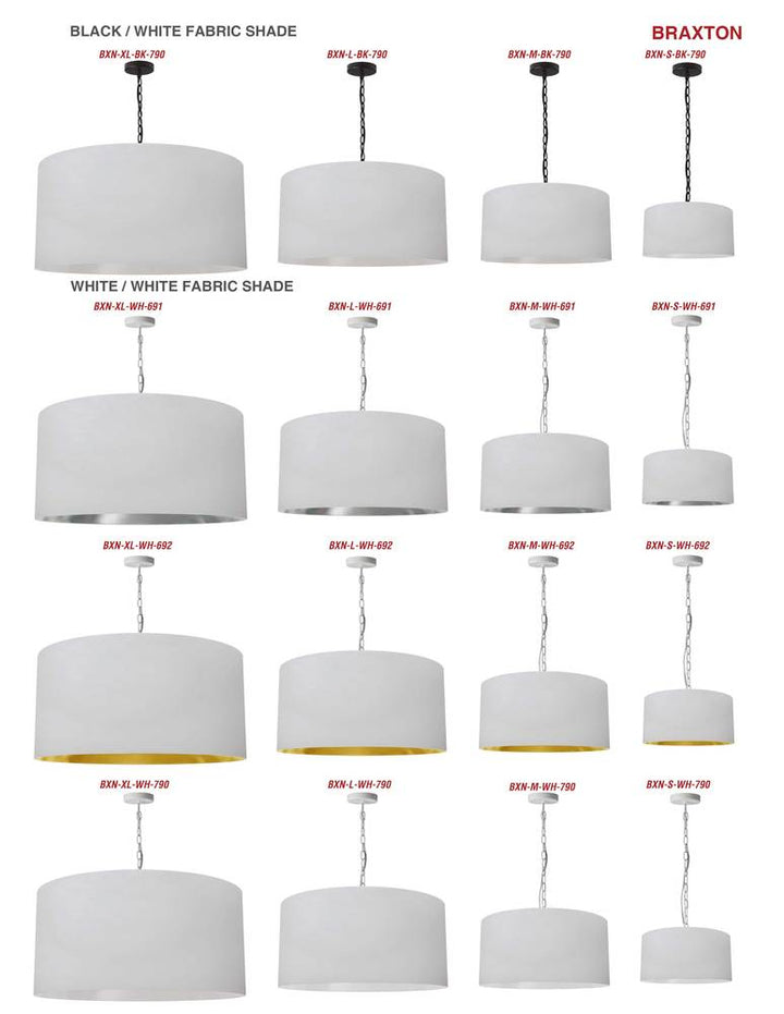 1LT Braxton Large Pendant, WHT Shade, BLK
