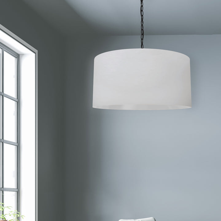 1LT Braxton Large Pendant, WHT Shade, BLK