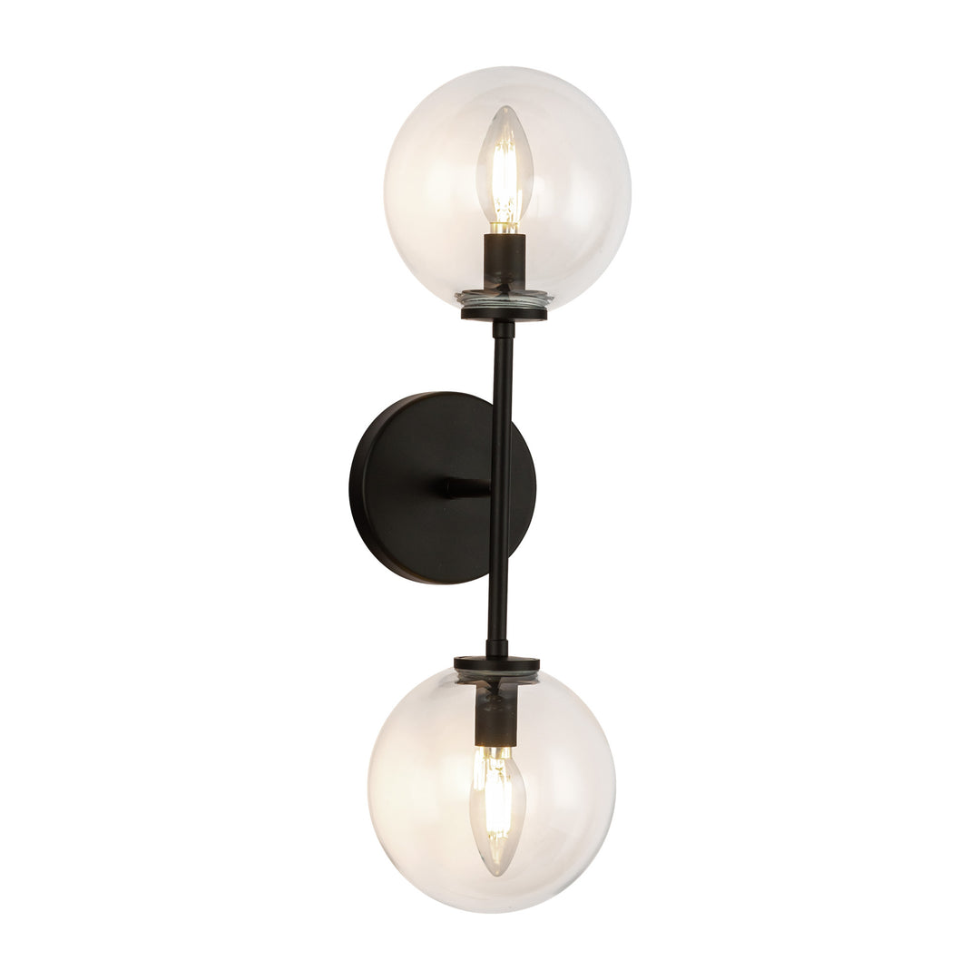 Cassia 20-in Matte Black/Clear Glass 2 Lights Wall Vanity
