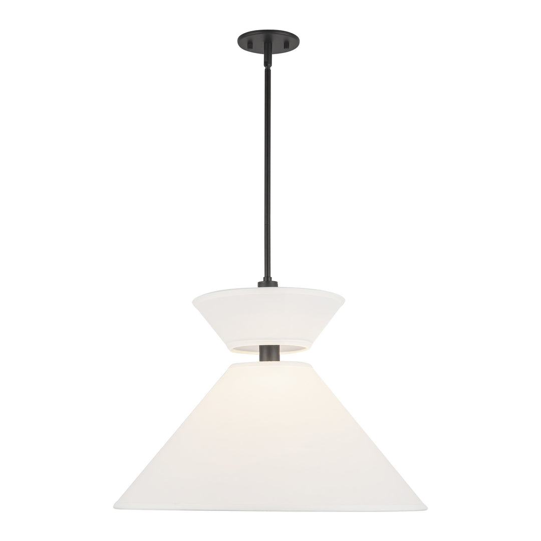 Chapelle 22-in Matte Black/White Linen 1 Light Pendant