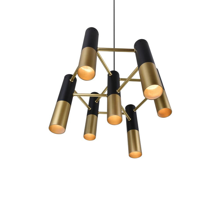 Anem 7 Light Down Chandelier With Matte Black & Satin Gold Finish