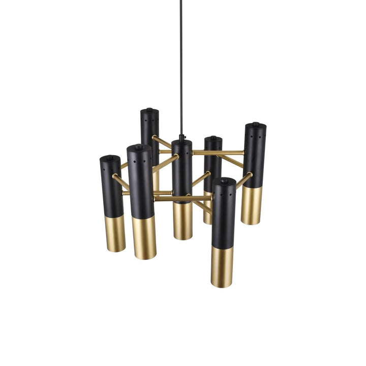 Anem 7 Light Down Chandelier With Matte Black & Satin Gold Finish