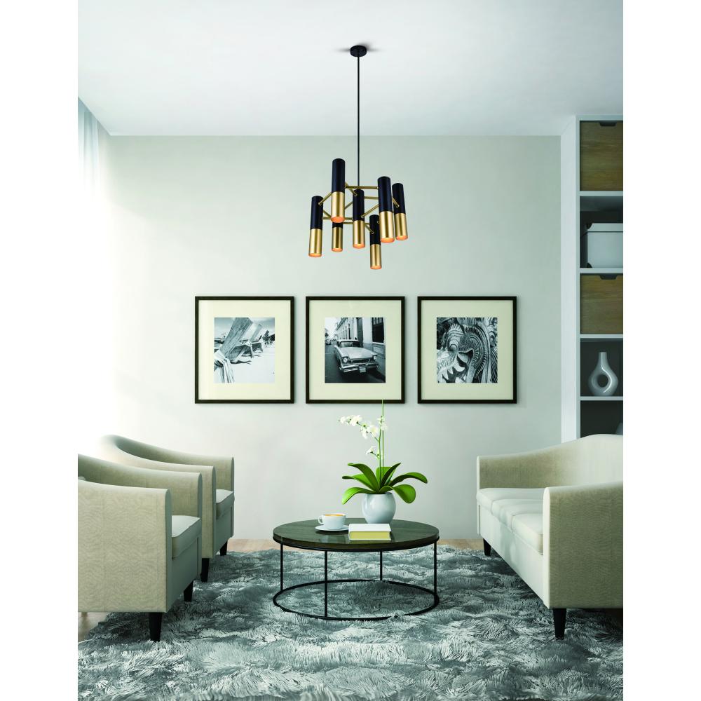 Anem 7 Light Down Chandelier With Matte Black & Satin Gold Finish