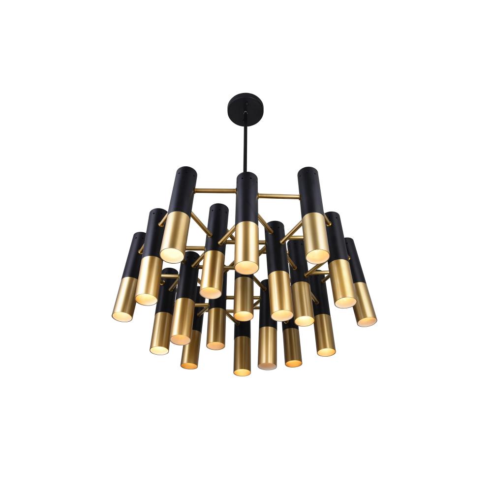 Anem 19 Light Down Chandelier With Matte Black & Satin Gold Finish