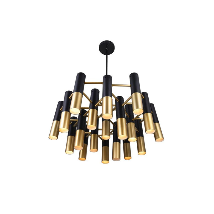 Anem 19 Light Down Chandelier With Matte Black & Satin Gold Finish