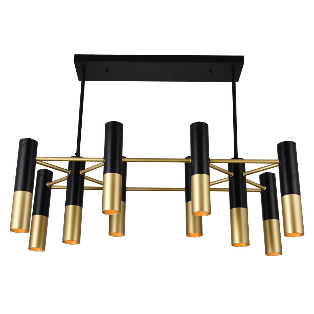 Anem 10 Light Down Chandelier With Matte Black & Satin Gold Finish
