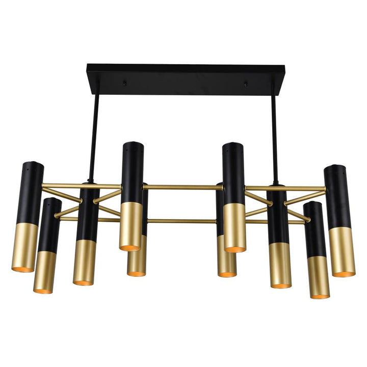 Anem 10 Light Down Chandelier With Matte Black & Satin Gold Finish