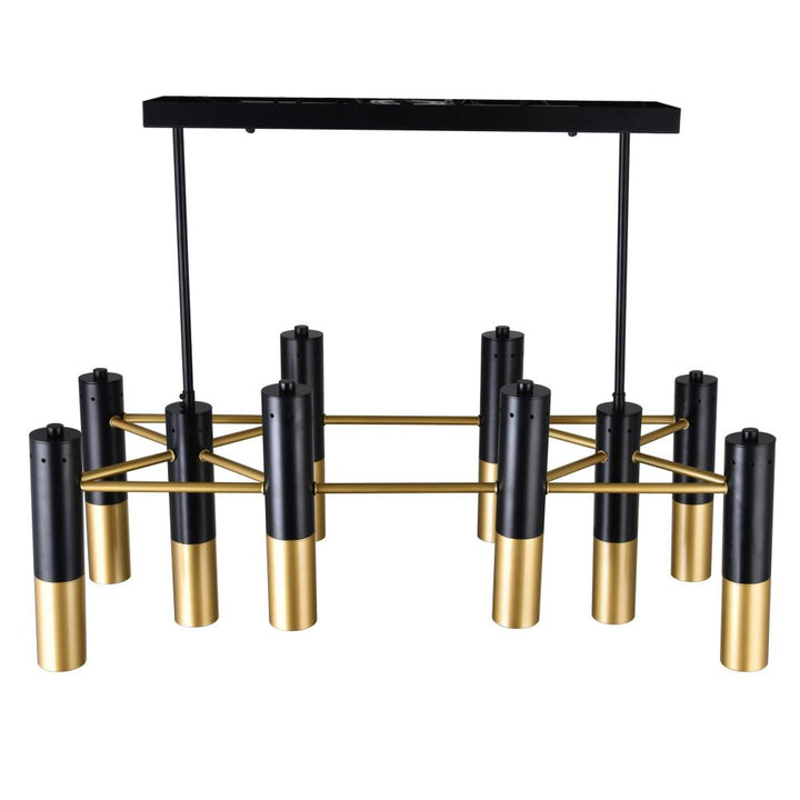 Anem 10 Light Down Chandelier With Matte Black & Satin Gold Finish