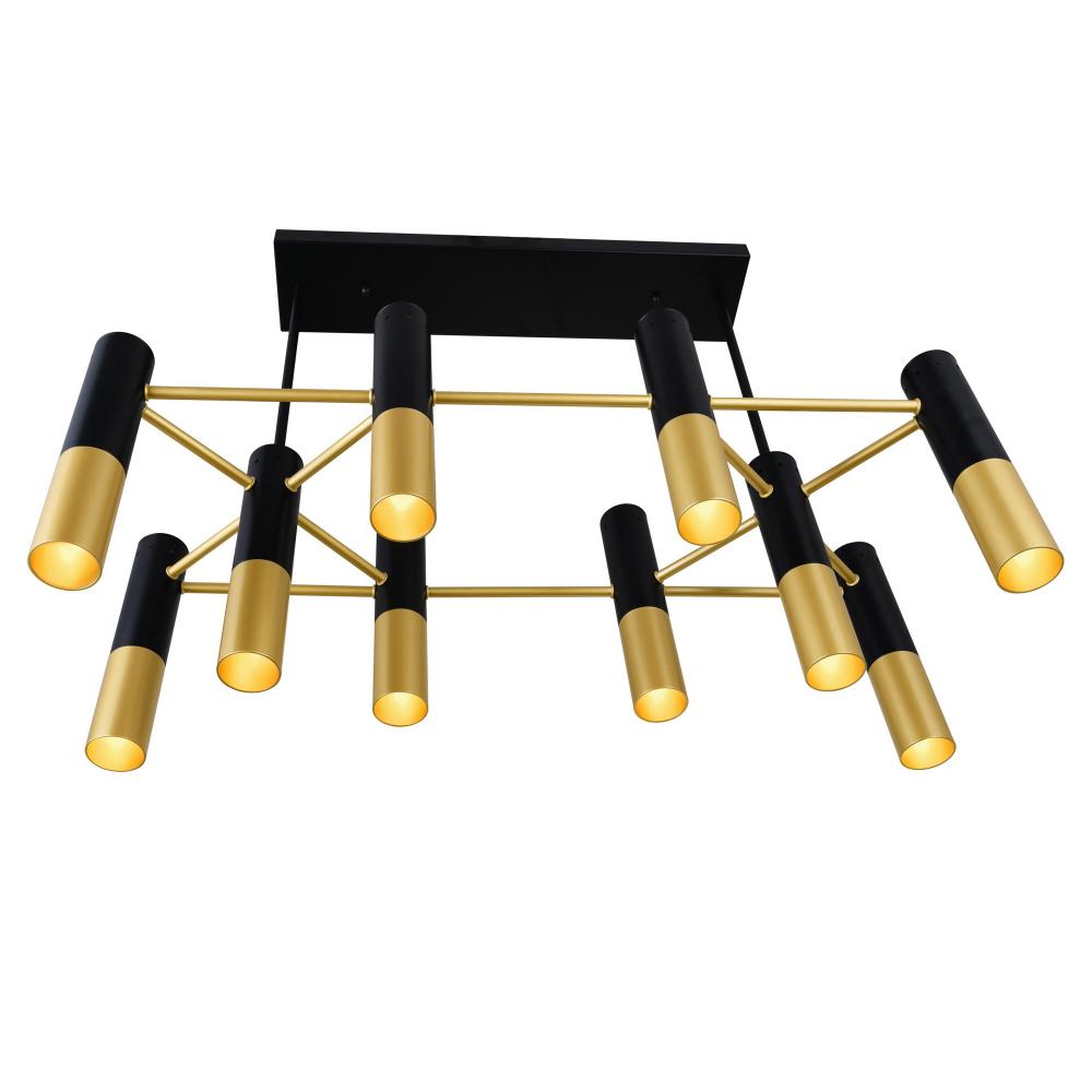 Anem 10 Light Down Chandelier With Matte Black & Satin Gold Finish