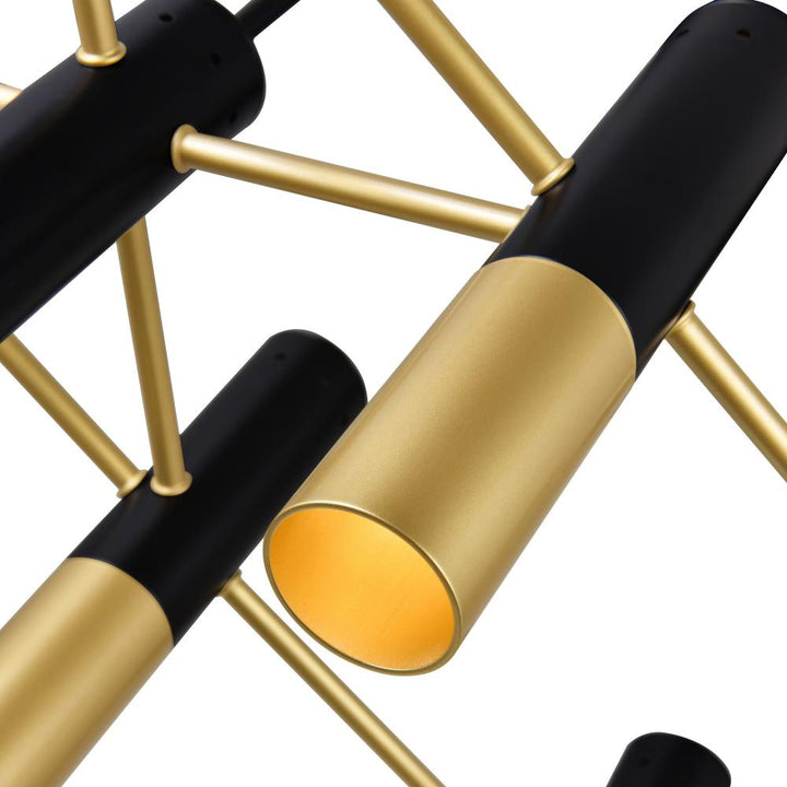 Anem 10 Light Down Chandelier With Matte Black & Satin Gold Finish