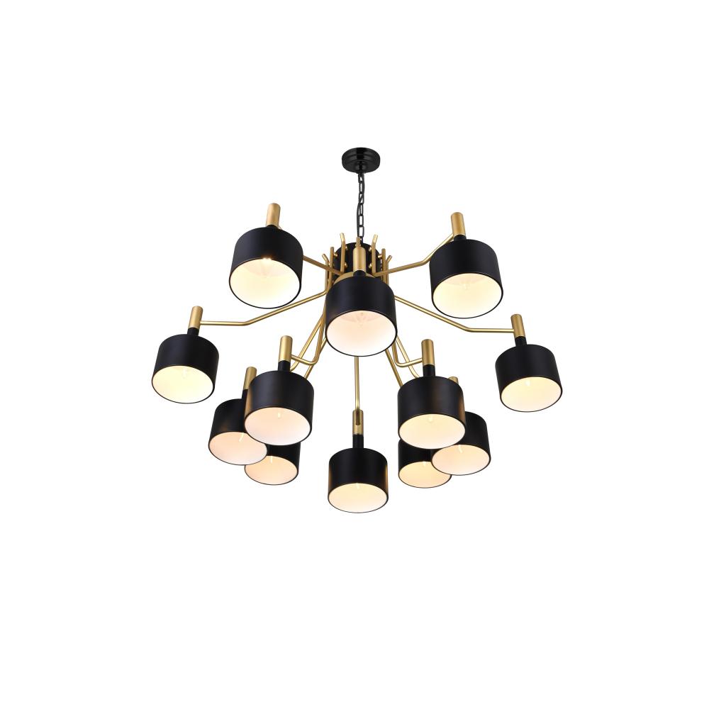 Corna 12 Light Down Chandelier With Matte Black & Satin Gold Finish