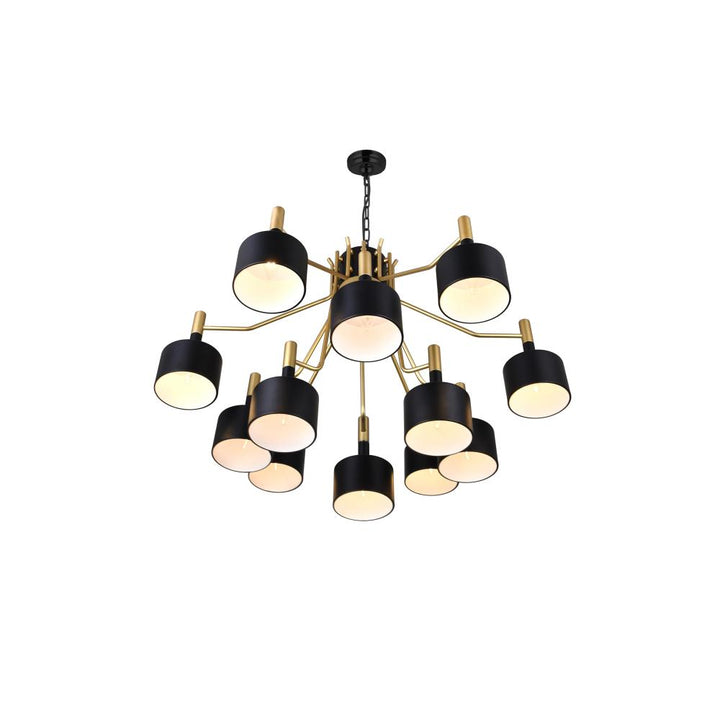 Corna 12 Light Down Chandelier With Matte Black & Satin Gold Finish