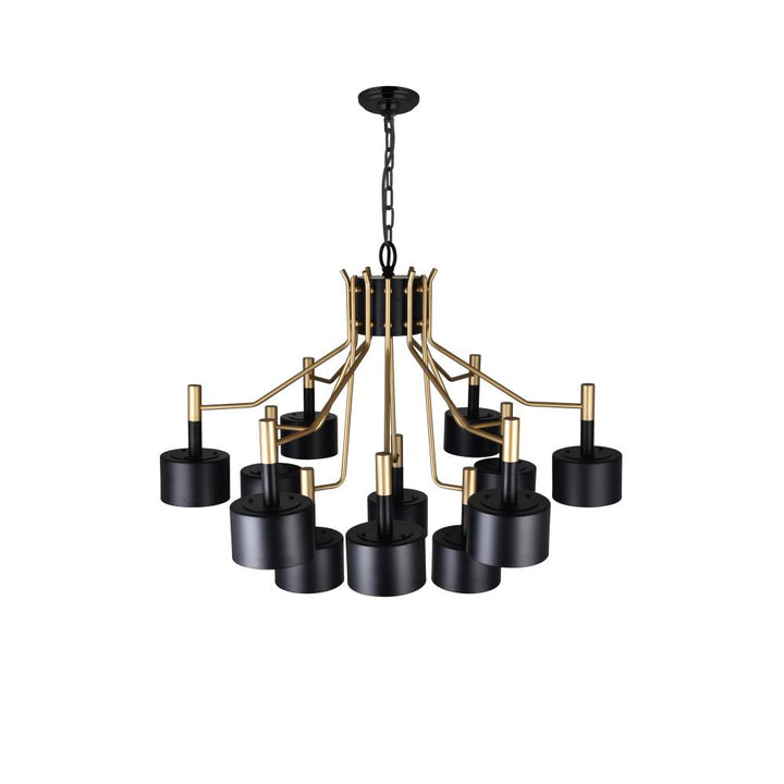 Corna 12 Light Down Chandelier With Matte Black & Satin Gold Finish